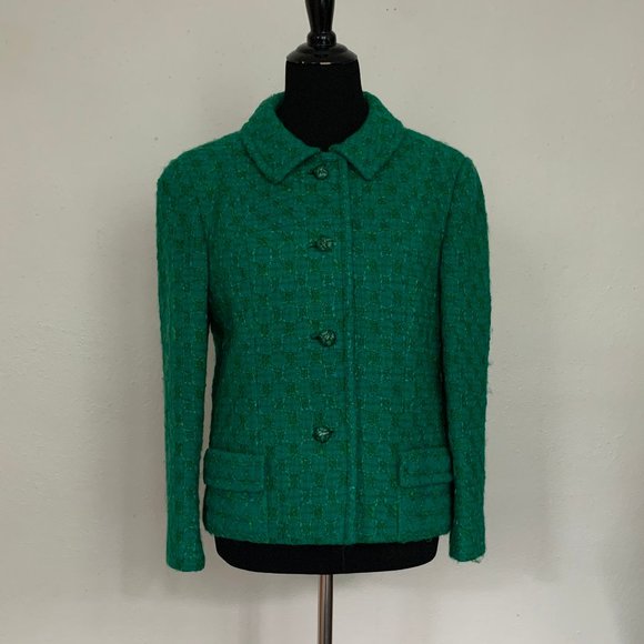 Vintage 60s emerald green tweed jacket sz M - Picture 1 of 5